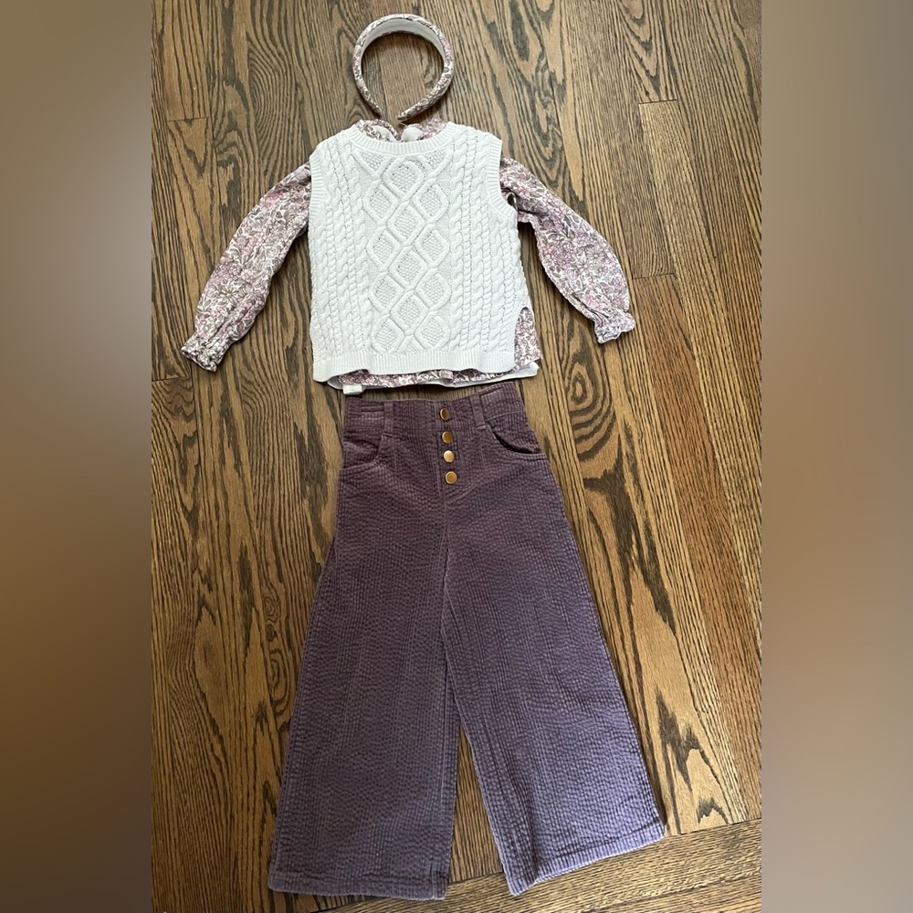 Toddler Girls Purple and Cream Floral Matching Set
